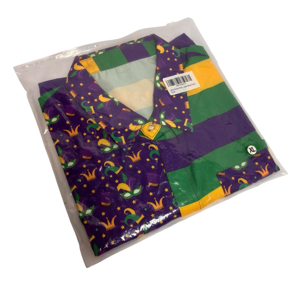 GRAJTCIN MEN MARDI GRAS SHORT SLEEVE PURPLE YELLOW SIZE XL